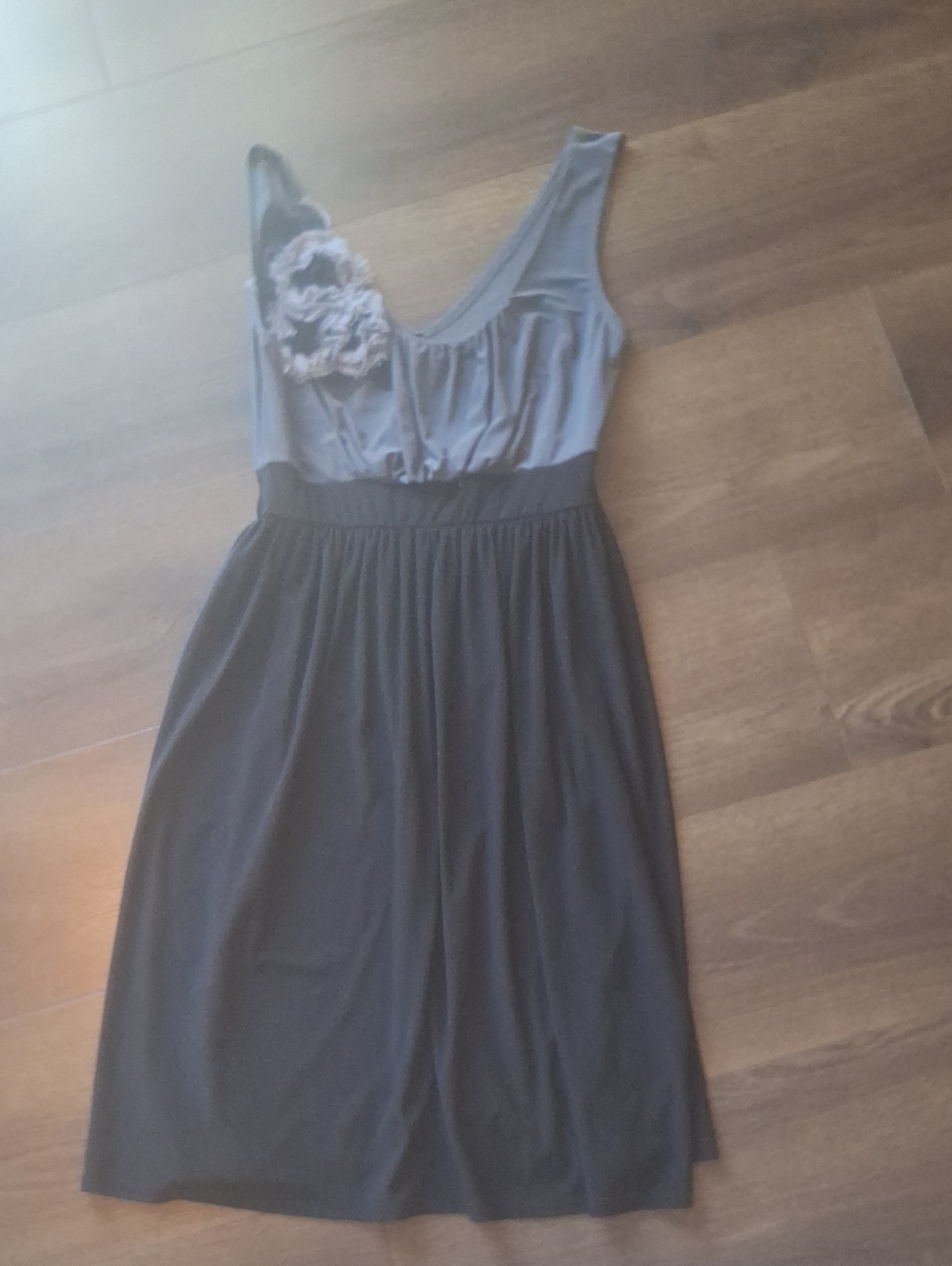 Sleeveless Gray and Black Floral Accent Women's Dress